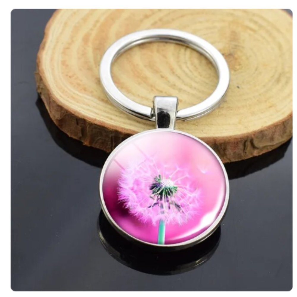 Pink Dandelion Flat Key Ring